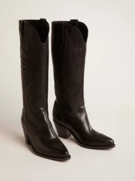 Wish Star Damenstiefel aus schwarzem Leder mit Sternstickerei