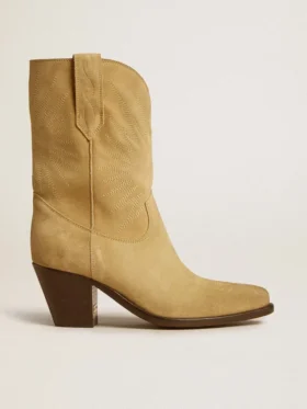 „Wish Star“-Stiefel aus sandfarbenem, gewachstem Wildleder mit Sternstickerei