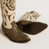 „Wish Star“-Stiefel aus schwarzem und weißem Leder mit eingearbeiteter Rose und Stern