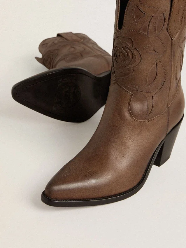 „Wish Star“-Stiefel aus taubengrauem Leder mit Ton-in-Ton-Einlagen