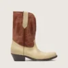 „Wish Star“-Stiefel für Damen aus beigem und braunem Leder mit Stickerei