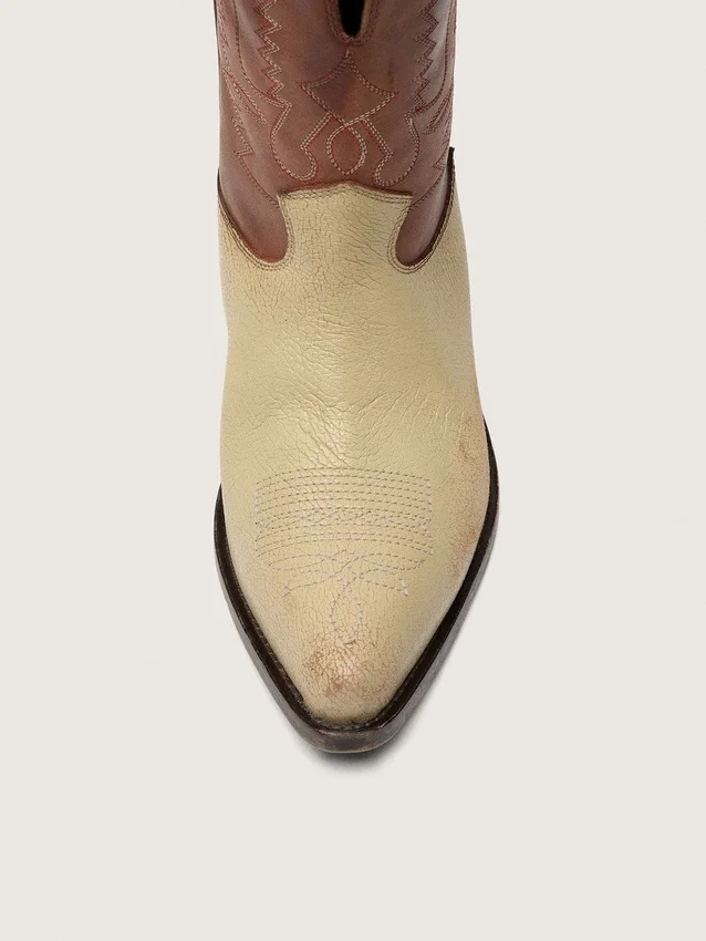 „Wish Star“-Stiefel für Damen aus beigem und braunem Leder mit Stickerei